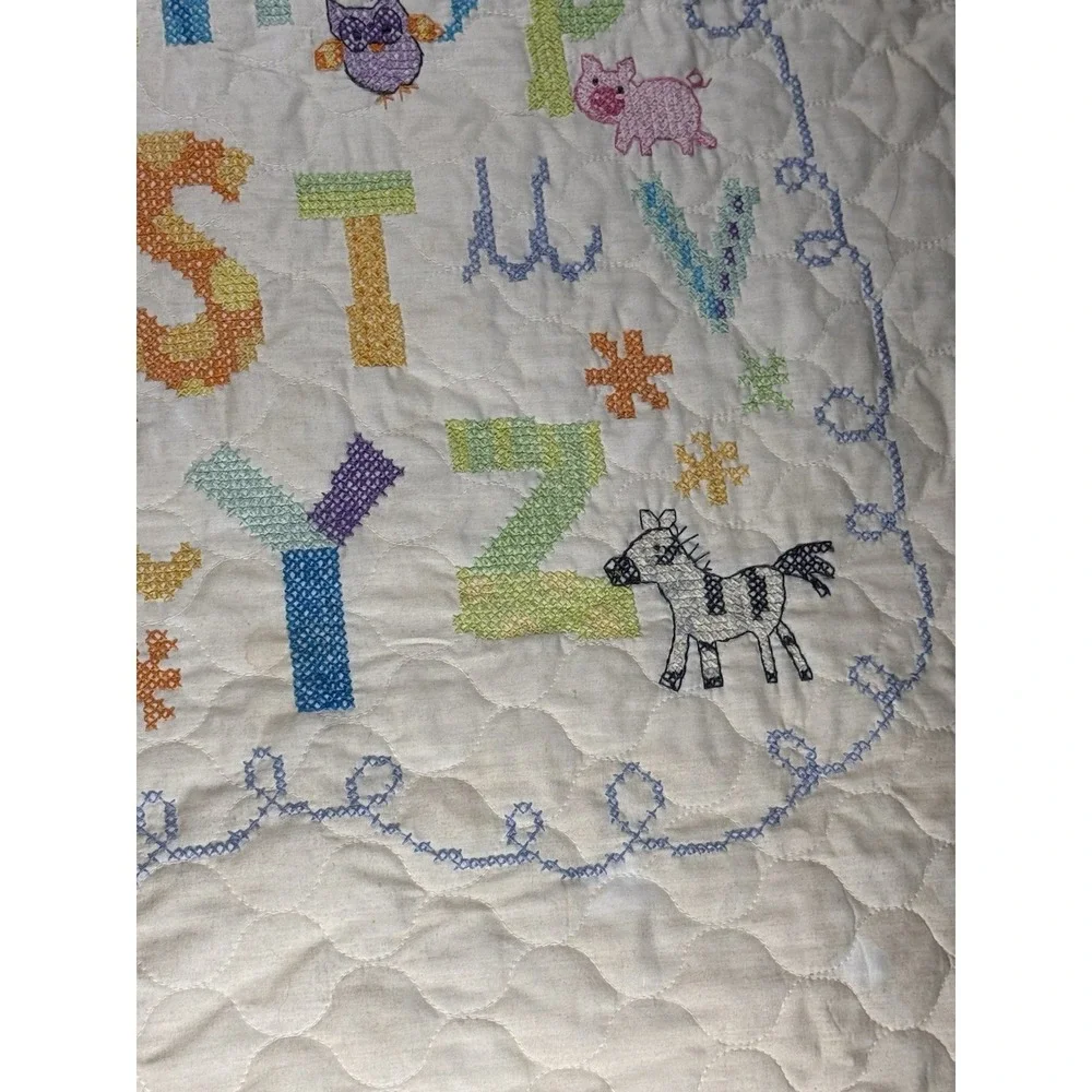 Vintage Hanging Cross Stitch Baby Quilt Alphabet Animals ABC Nursery Blanket